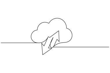 Bulut depolama aralıksız bir çizgi çizimi ve minimalist stil dış hat vektör simgesini izole et