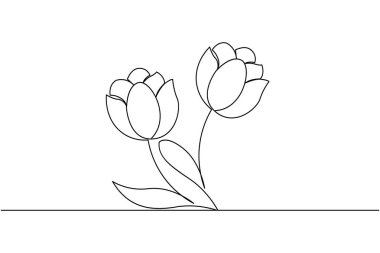 Lale çiçeği sürekli bir çizgi çizer ve minimalist stil dış hat vektör simgesini izole eder
