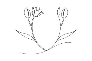 Lale çiçeği sürekli bir çizgi çizer ve minimalist stil dış hat vektör simgesini izole eder