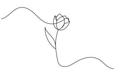 Lale çiçeği sürekli bir çizgi çizer ve minimalist stil dış hat vektör simgesini izole eder