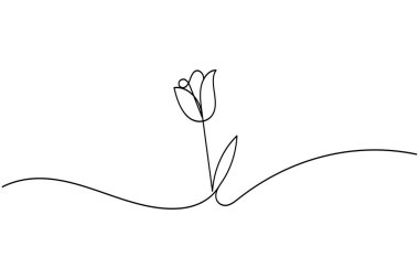 Lale çiçeği sürekli bir çizgi çizer ve minimalist stil dış hat vektör simgesini izole eder