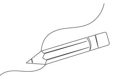 Kalem simgesi sürekli bir satır çizerek dış hat vektör illüstrasyonunu izole et