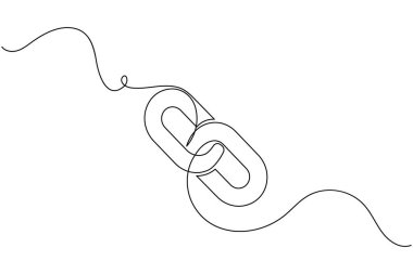 Zincir linki simgesi sürekli bir çizgi çizerek dış hat vektör illüstrasyonunu izole et