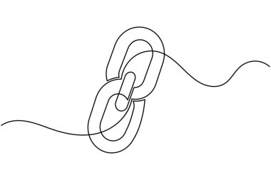 Zincir linki simgesi sürekli bir çizgi çizerek dış hat vektör illüstrasyonunu izole et
