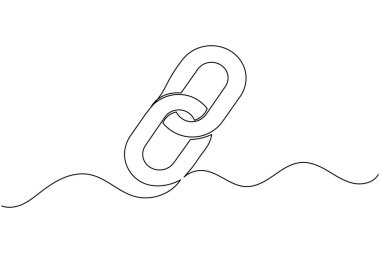 Zincir linki simgesi sürekli bir çizgi çizerek dış hat vektör illüstrasyonunu izole et