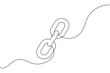 Zincir linki simgesi sürekli bir çizgi çizerek dış hat vektör illüstrasyonunu izole et