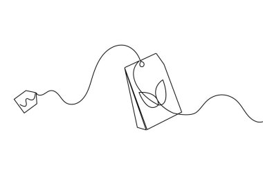 Çay poşeti sürekli bir çizgi çizimi ve minimalist stil ana hat vektör simgesini izole et