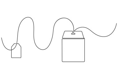 Çay poşeti sürekli bir çizgi çizimi ve minimalist stil ana hat vektör simgesini izole et