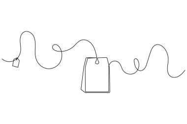 Çay poşeti sürekli bir çizgi çizimi ve minimalist stil ana hat vektör simgesini izole et