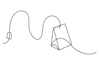 Çay poşeti sürekli bir çizgi çizimi ve minimalist stil ana hat vektör simgesini izole et