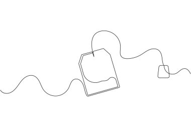 Çay poşeti sürekli bir çizgi çizimi ve minimalist stil ana hat vektör simgesini izole et