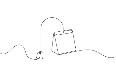 Çay poşeti sürekli bir çizgi çizimi ve minimalist stil ana hat vektör simgesini izole et