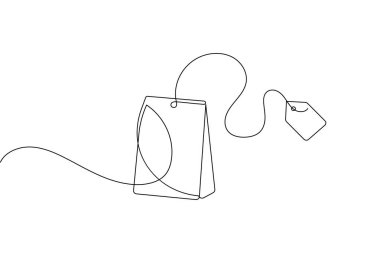 Çay poşeti sürekli bir çizgi çizimi ve minimalist stil ana hat vektör simgesini izole et