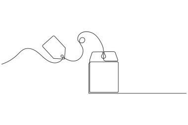 Çay poşeti sürekli bir çizgi çizimi ve minimalist stil ana hat vektör simgesini izole et