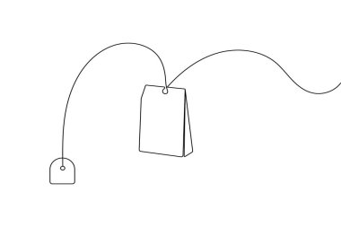 Çay poşeti sürekli bir çizgi çizimi ve minimalist stil ana hat vektör simgesini izole et