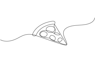 Pizza dilimi beyaz arkaplanda izole edilmiş tek bir çizgi çizer