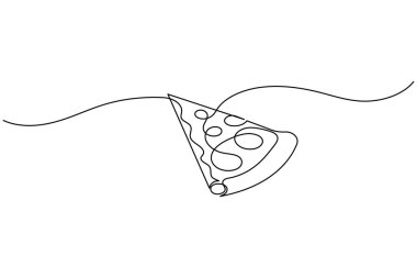 Pizza dilimi beyaz arkaplanda izole edilmiş tek bir çizgi çizer