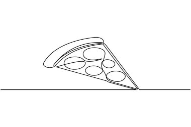 Pizza dilimi beyaz arkaplanda izole edilmiş tek bir çizgi çizer