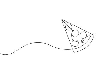 Pizza dilimi beyaz arkaplanda izole edilmiş tek bir çizgi çizer