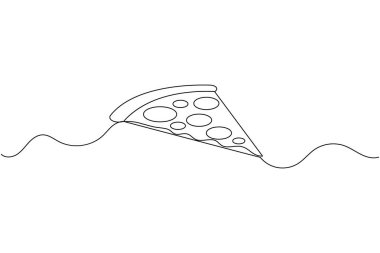 Pizza dilimi beyaz arkaplanda izole edilmiş tek bir çizgi çizer