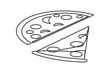 Pizza dilimi beyaz arkaplanda izole edilmiş tek bir çizgi çizer