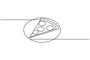Pizza dilimi beyaz arkaplanda izole edilmiş tek bir çizgi çizer