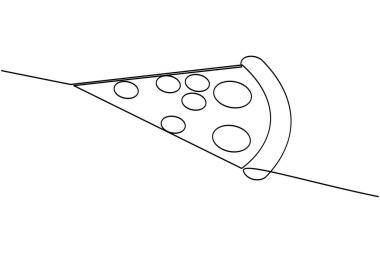 Pizza dilimi beyaz arkaplanda izole edilmiş tek bir çizgi çizer