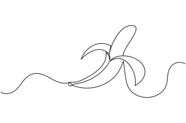 Muz meyvesi sürekli bir çizgi çizer ve minimalist stil ana hatlı vektör simgesini izole eder