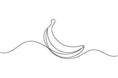 Muz meyvesi sürekli bir çizgi çizer ve minimalist stil ana hatlı vektör simgesini izole eder