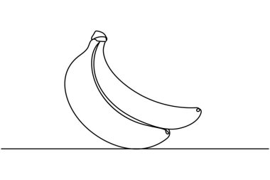 Muz meyvesi sürekli bir çizgi çizer ve minimalist stil ana hatlı vektör simgesini izole eder