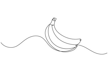 Muz meyvesi sürekli bir çizgi çizer ve minimalist stil ana hatlı vektör simgesini izole eder