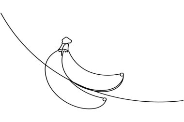 Muz meyvesi sürekli bir çizgi çizer ve minimalist stil ana hatlı vektör simgesini izole eder