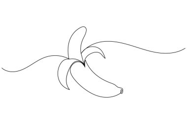 Muz meyvesi sürekli bir çizgi çizer ve minimalist stil ana hatlı vektör simgesini izole eder