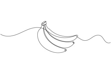 Muz meyvesi sürekli bir çizgi çizer ve minimalist stil ana hatlı vektör simgesini izole eder