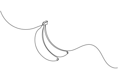 Muz meyvesi sürekli bir çizgi çizer ve minimalist stil ana hatlı vektör simgesini izole eder