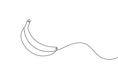 Muz meyvesi sürekli bir çizgi çizer ve minimalist stil ana hatlı vektör simgesini izole eder
