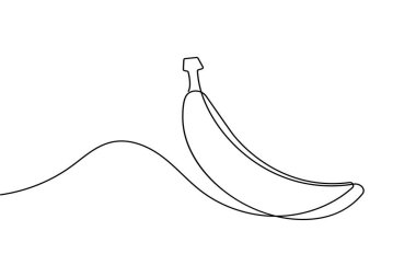 Muz meyvesi sürekli bir çizgi çizer ve minimalist stil ana hatlı vektör simgesini izole eder