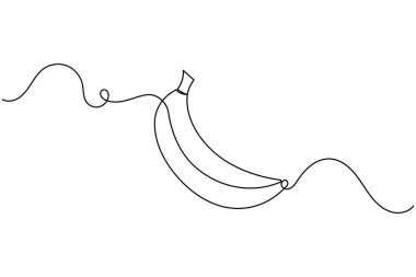 Muz meyvesi sürekli bir çizgi çizer ve minimalist stil ana hatlı vektör simgesini izole eder