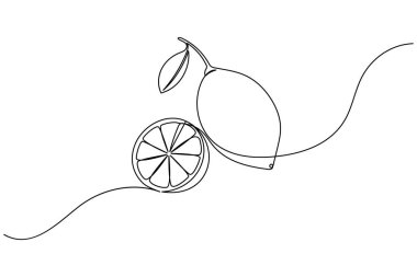 Limon ve dilimin tek çizgi çizimi