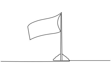 Direk üzerinde ulusal bayrak minimalist stil çizen tek çizgi ana hatları izole eder