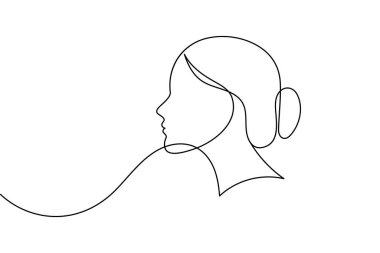 Bir satırda asgari kadın yüz profili çizimi sanatın izole edilmiş zarif kadın çizimi