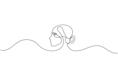 Bir satırda asgari kadın yüz profili çizimi sanatın izole edilmiş zarif kadın çizimi