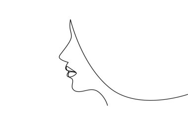 Bir satırda asgari kadın yüz profili çizimi sanatın izole edilmiş zarif kadın çizimi