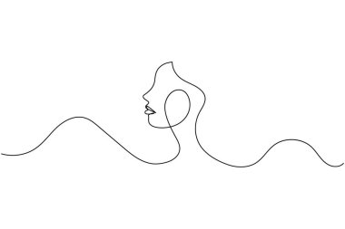 Bir satırda asgari kadın yüz profili çizimi sanatın izole edilmiş zarif kadın çizimi