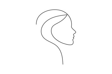 Bir satırda asgari kadın yüz profili çizimi sanatın izole edilmiş zarif kadın çizimi