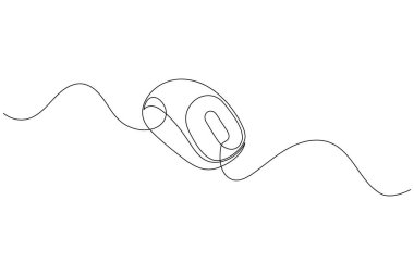 Sürekli tek bir çizgiyle çizilmiş bir bilgisayar faresini tasvir eden minimalist bir çizim. Tasarım, farenin ötesine uzanan akış çizgileri içerir..