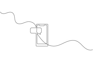 Cep telefonu kesintisiz bir çizgi çizimi ve minimalist stil ana hatları izole eder