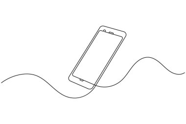 Cep telefonu kesintisiz bir çizgi çizimi ve minimalist stil ana hatları izole eder