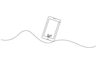 Cep telefonu kesintisiz bir çizgi çizimi ve minimalist stil ana hatları izole eder