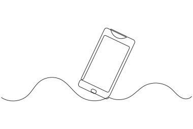 Cep telefonu kesintisiz bir çizgi çizimi ve minimalist stil ana hatları izole eder